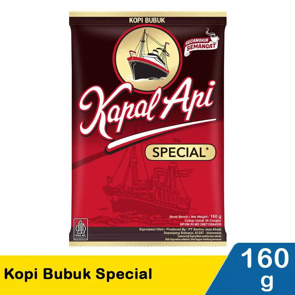 Kapal Api Special ground coffee 160g package with ship logo Indonesian coffee