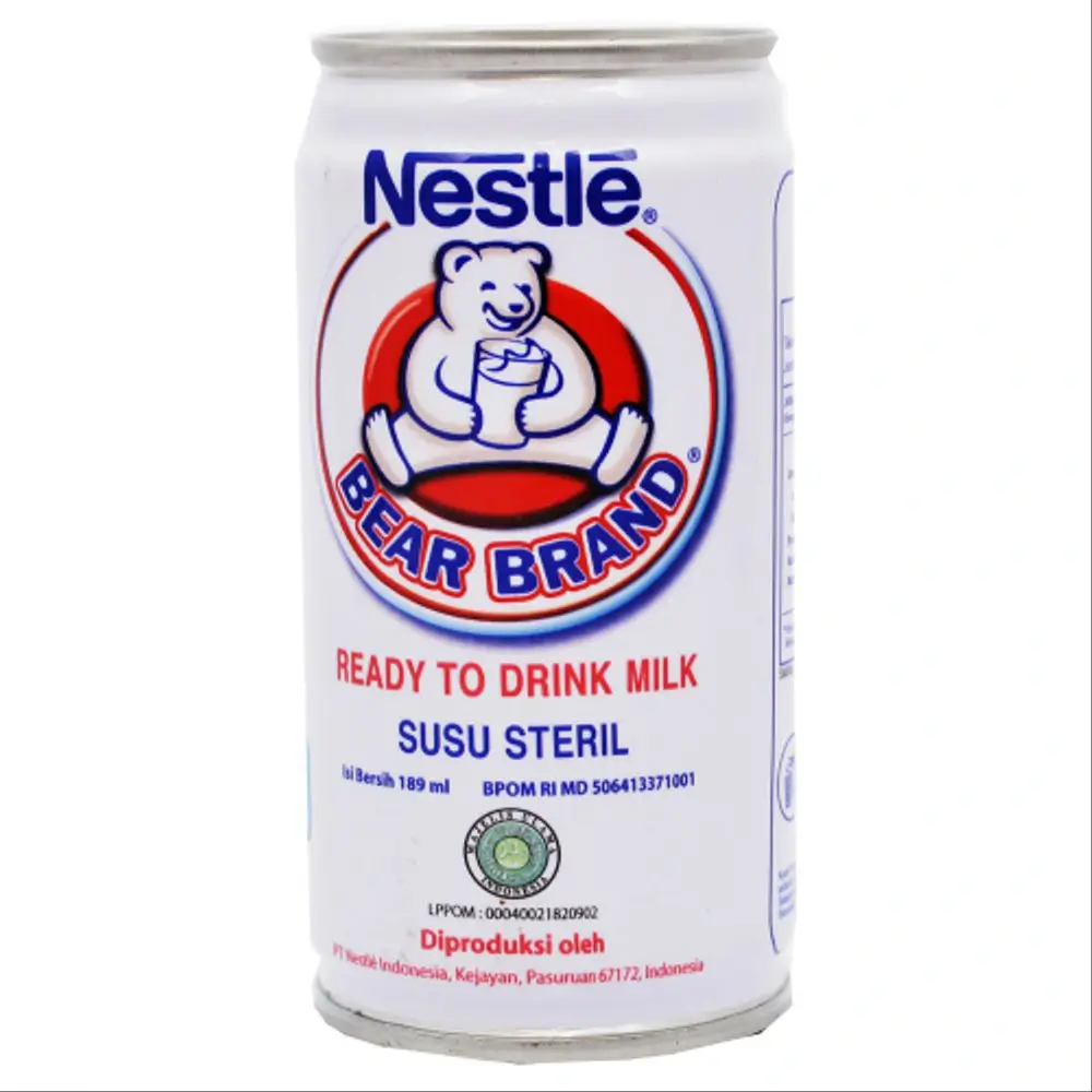 Bear Brand sterilized milk by Nestle featuring polar bear logo ready-to-drink milk beverage
