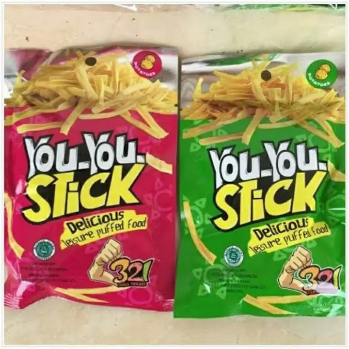 You You Stick Indonesian delicious puffed snack food in red and green packaging varieties